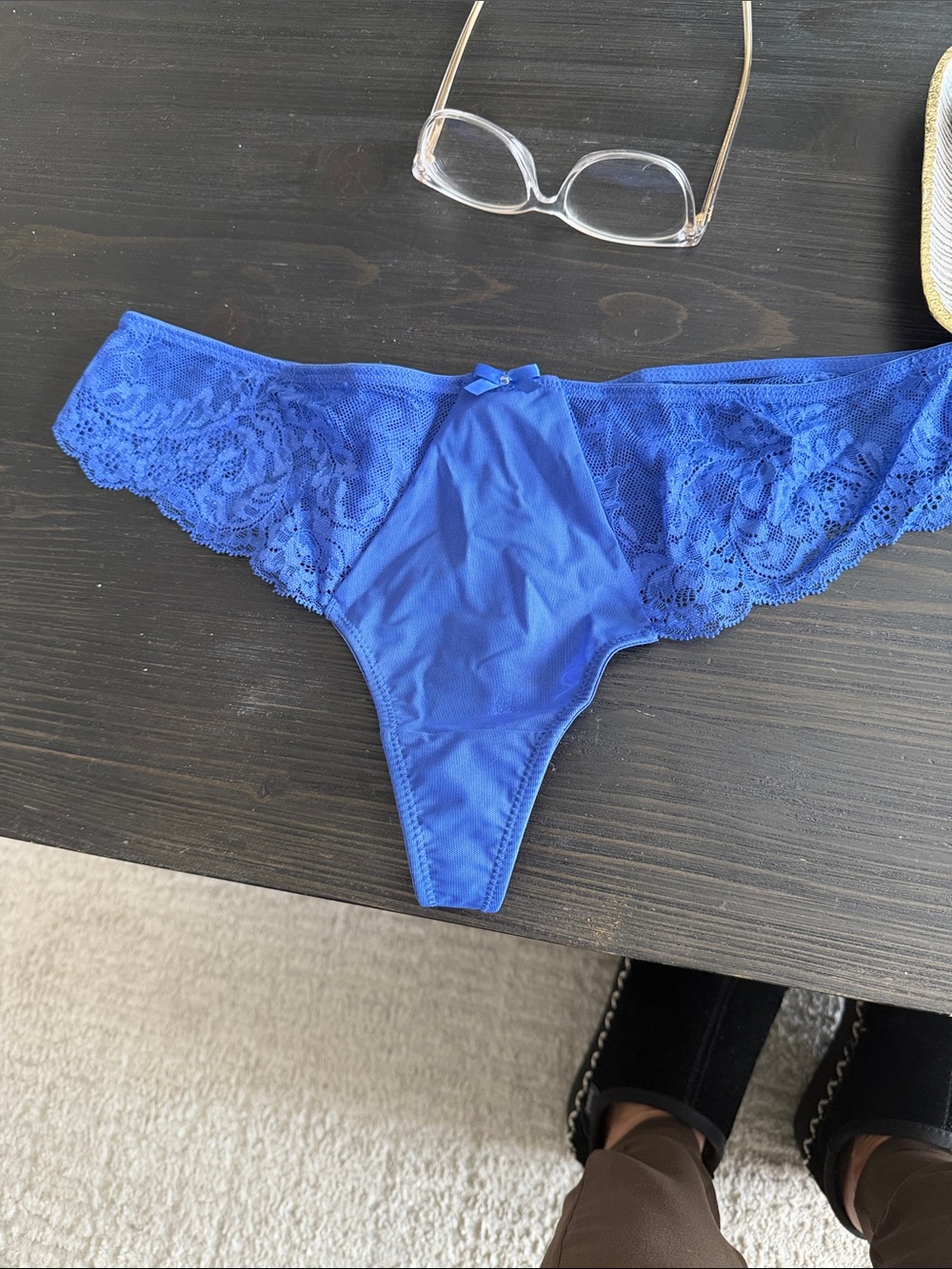 Panache Royal Blue Lace-Trim Thong Panty